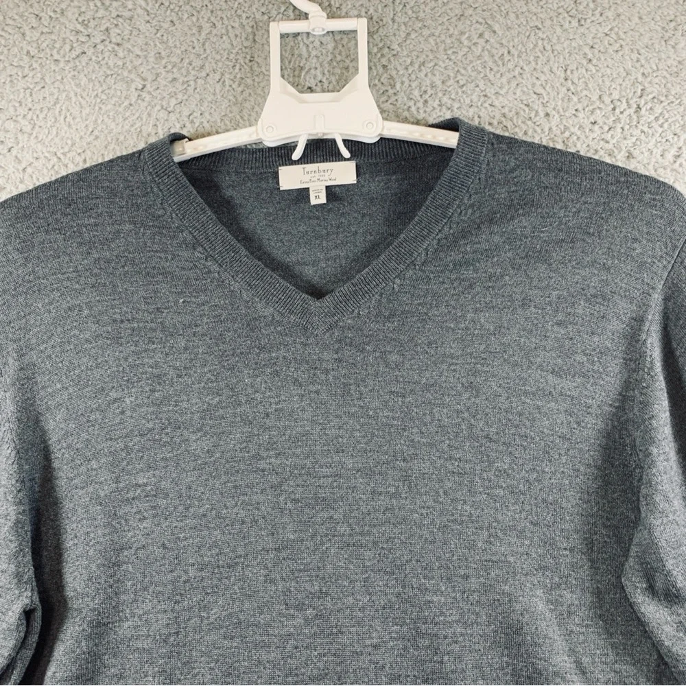 Turnbury Extra Fine Merino Wool‎ Sweater Men's Long Sleeve V Neck Gray Size XL